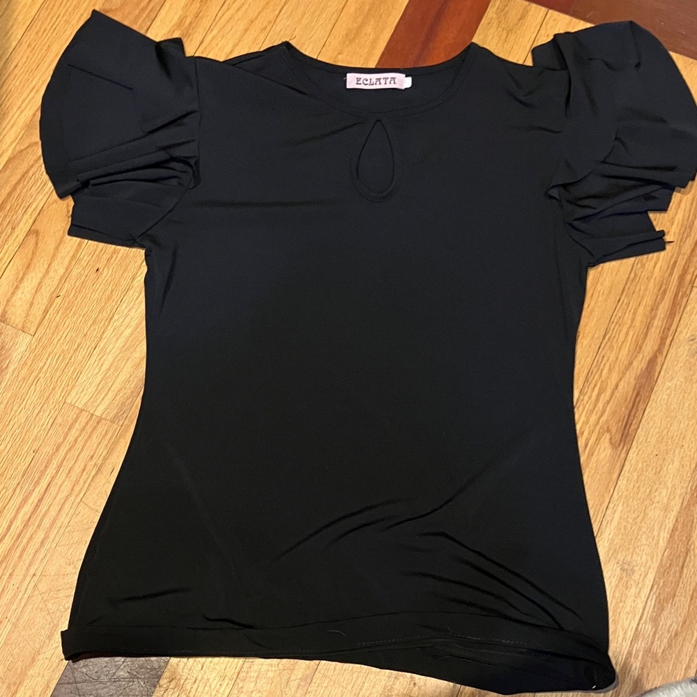 Elegant Black Puff Sleeve Blouse Mc